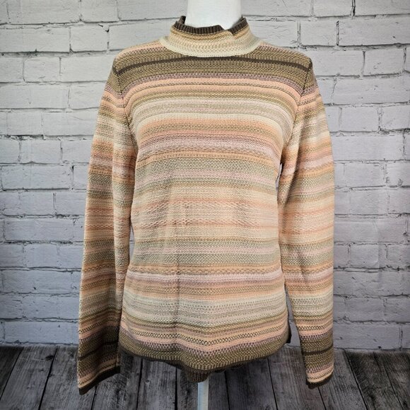 WOMENS EARTHY STRIPED SWEATER LIZ CLAIBORNE MOCK TURTLENECK SIZE LARGE - Picture 1 of 6
